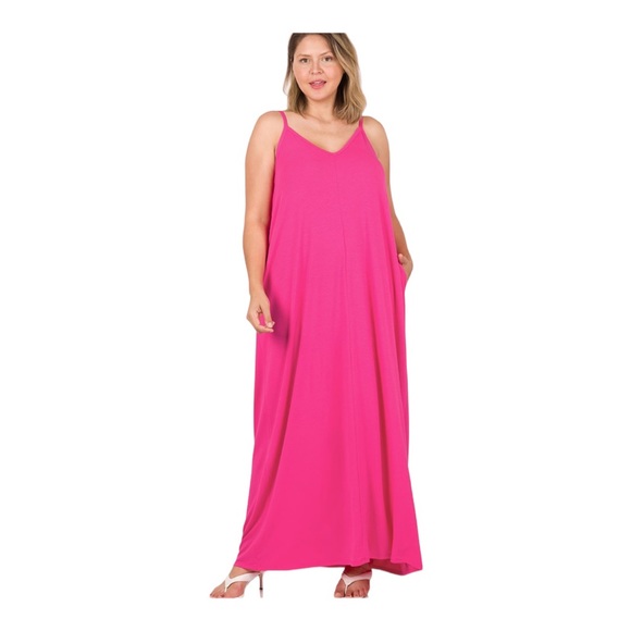 V Neck adjustable strap maxi dress with side pockets - Picture 1 of 1